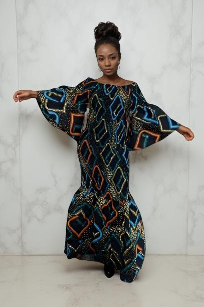 Women's Black African Print Smock Mermaid Dress