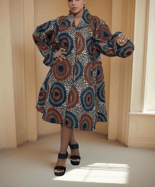 Authentic African Print Big Button Tunic Short Dress Blouse Top