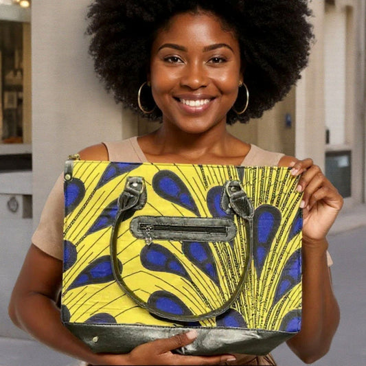 Ankara African Yellow Peacock Print Purse/Tote Bag