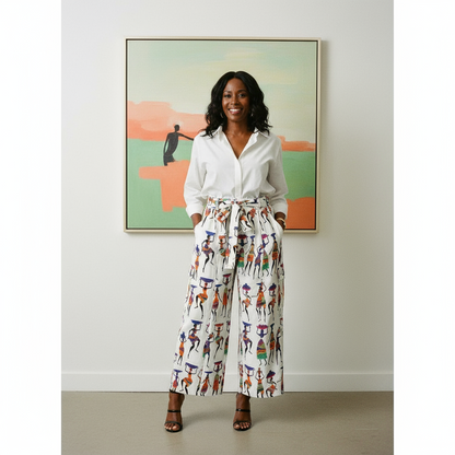 African Village Print Cargo Pants with Matching Headwrap