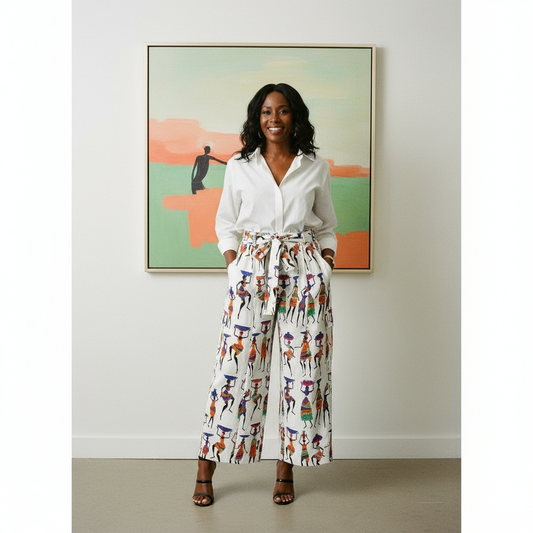 African Village Print Cargo Pants with Matching Headwrap