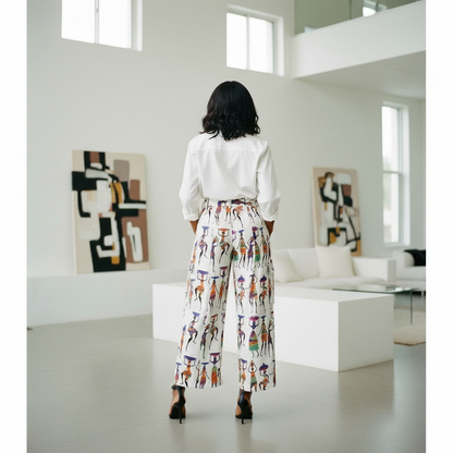 African Village Print Cargo Pants with Matching Headwrap