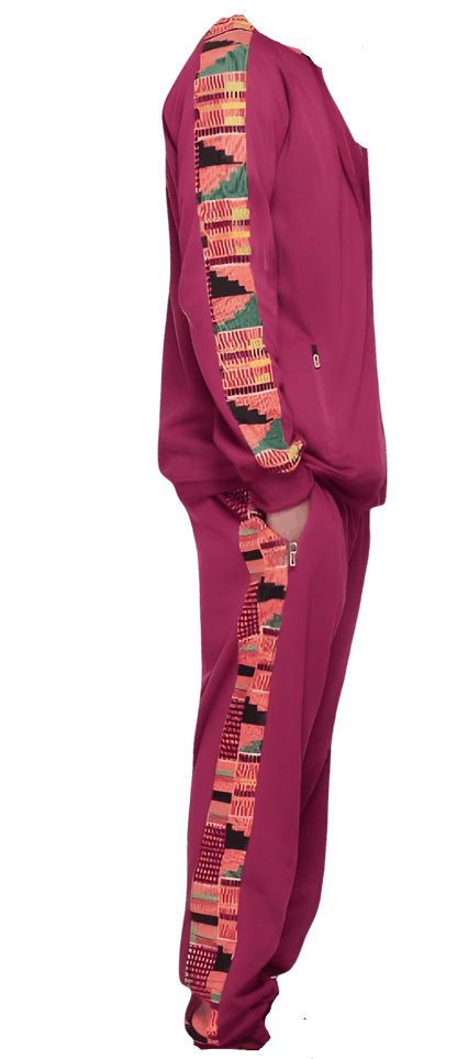 Maroon African Kente Print Jogger Track Suit
