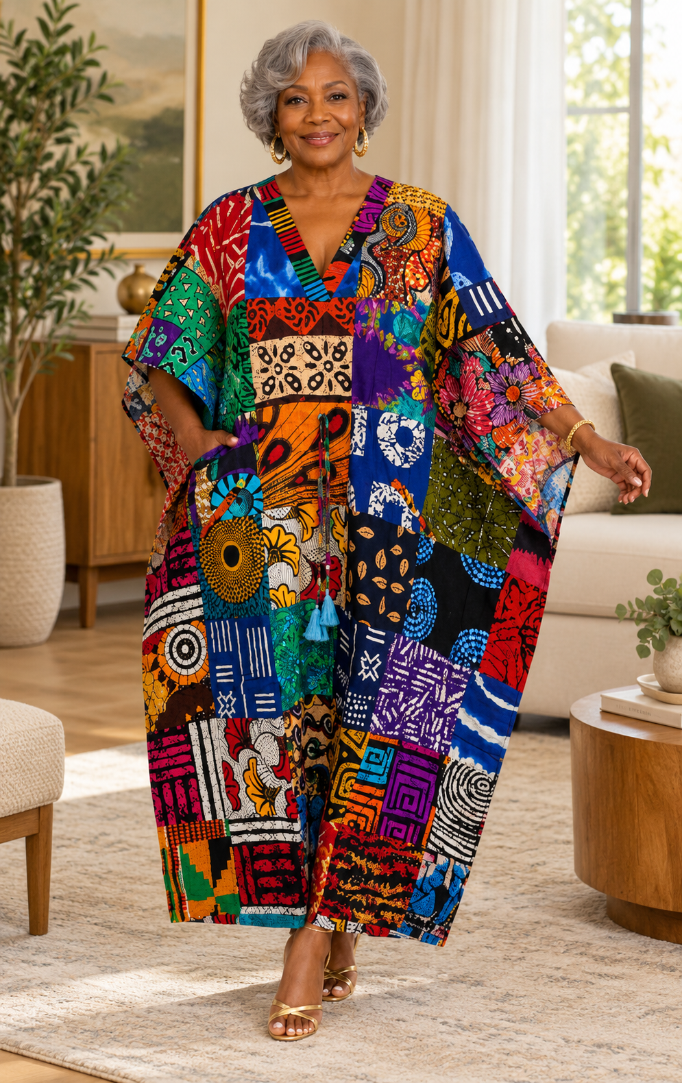 Vibrant Patchwork Print Kaftan