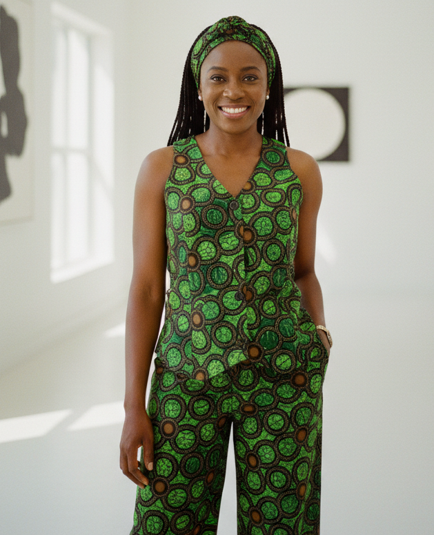 Vibrant African Green Circular Print Vest