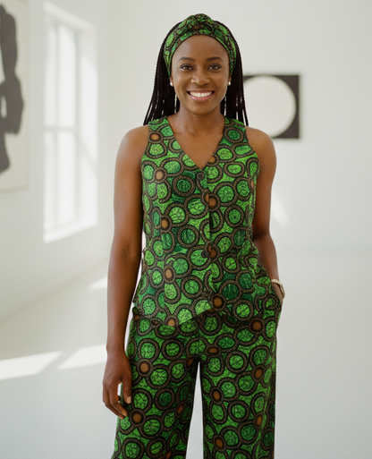Vibrant African Green Circular Print Vest