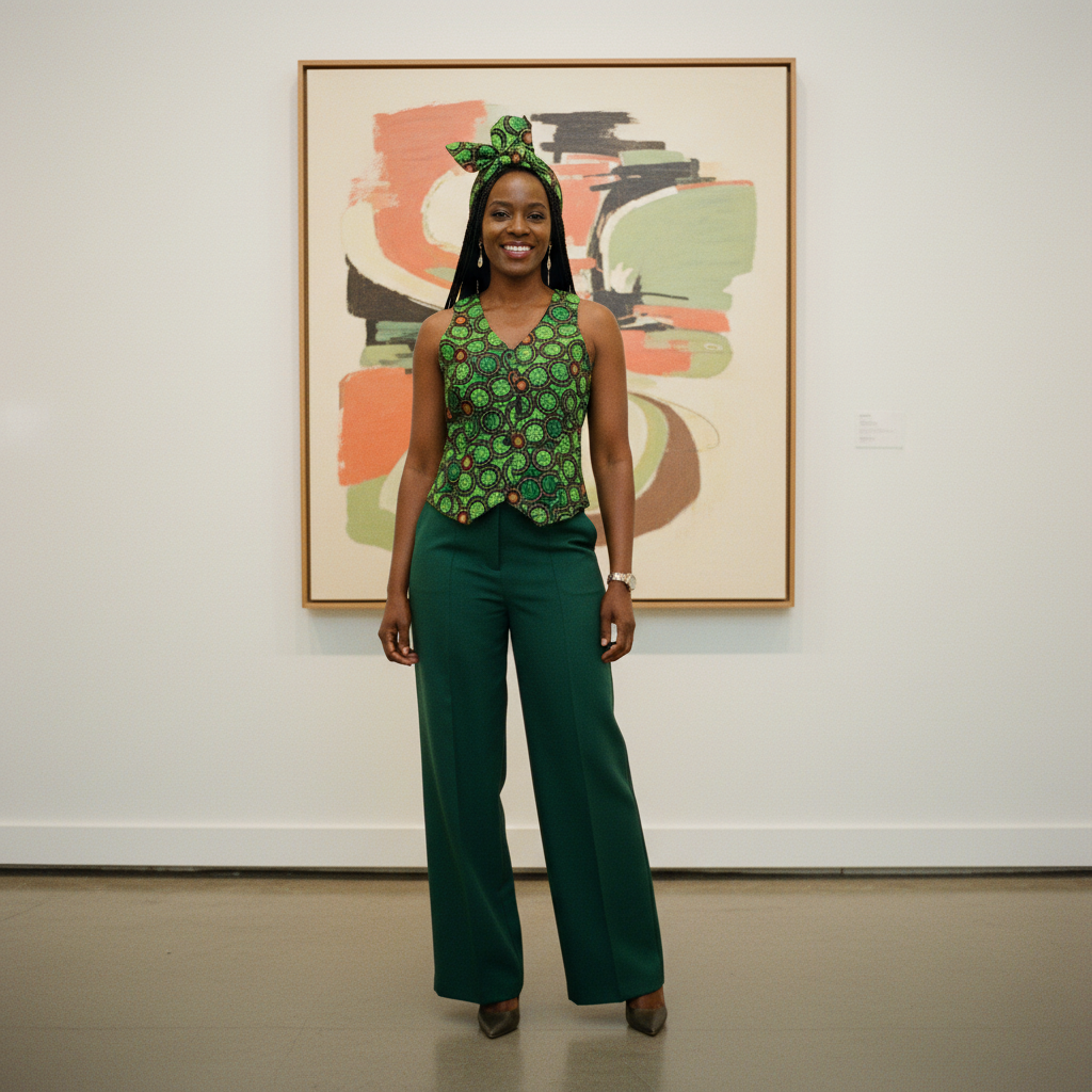 Vibrant African Green Circular Print Vest