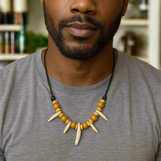 Men's T'Challa Black Panther Style Beaded Bone Necklace