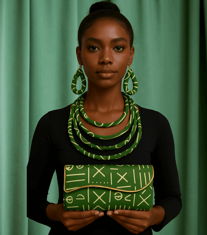 African Print Convertible Clutch Purse w/Matching Necklace & Earrings