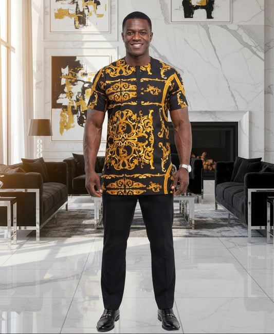 Men’s Black & Gold Dashiki Top