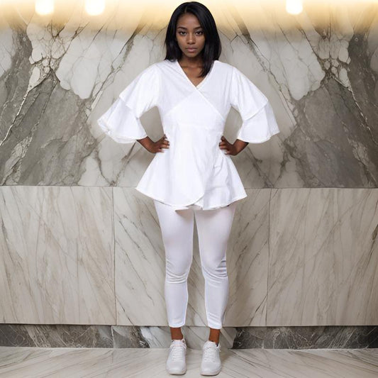 Solid White Wrap Blouse