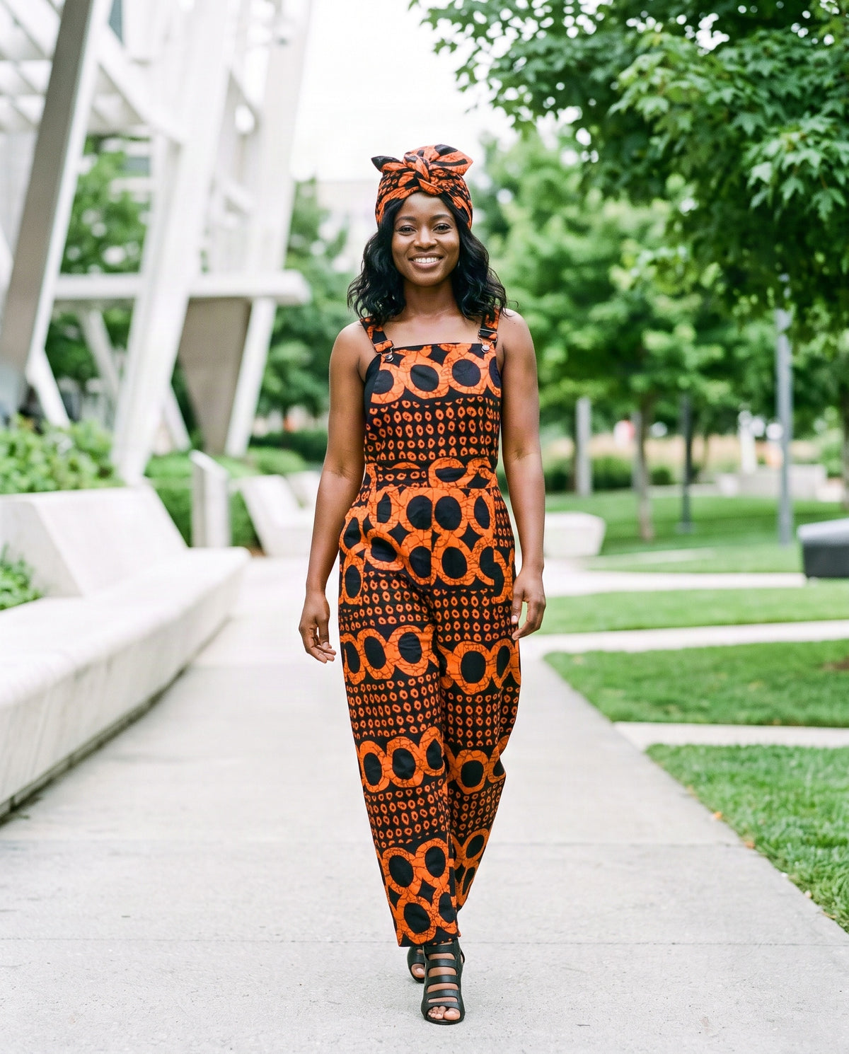 Women's African Print Orange & Black Jumpsuit