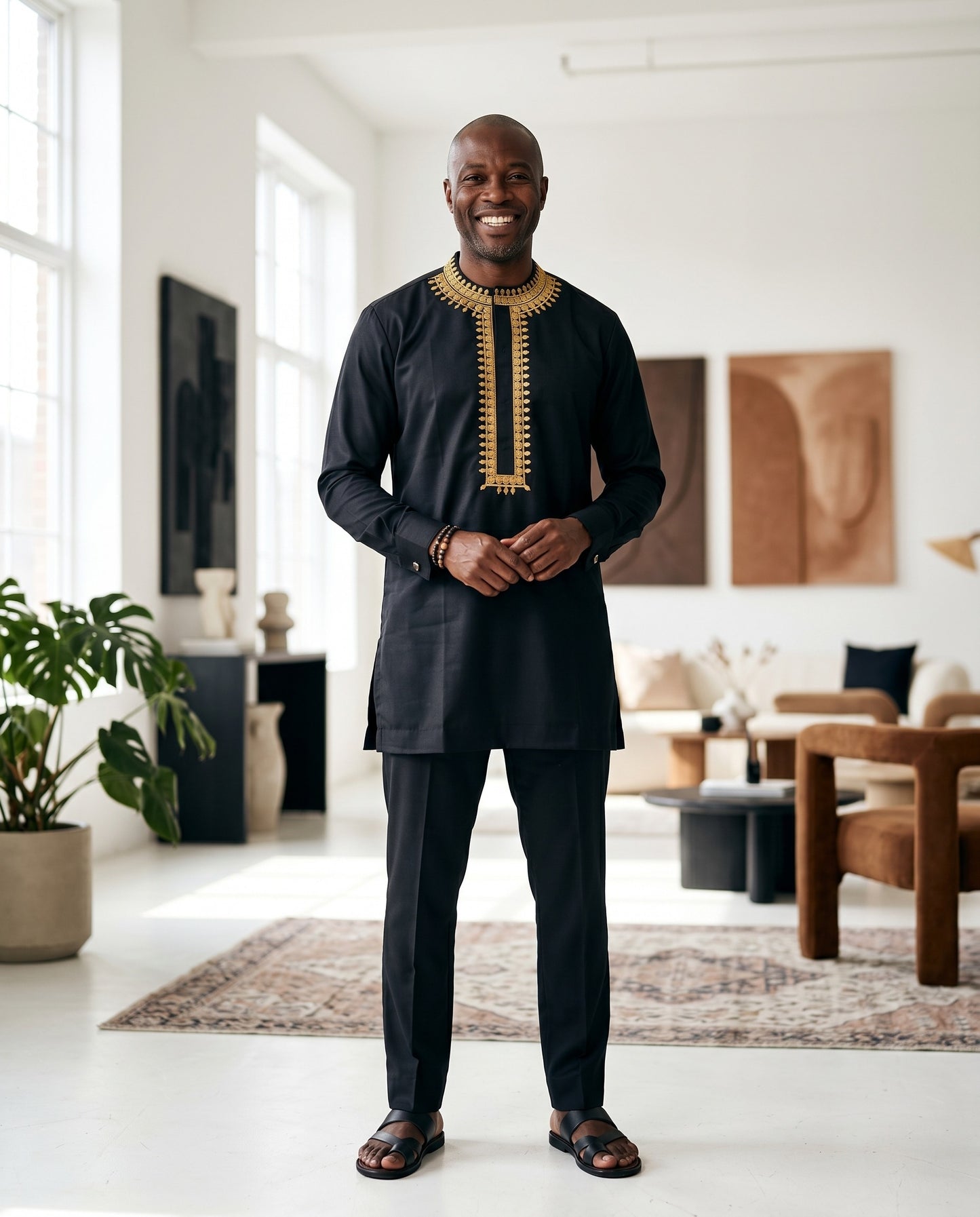 Men’s 3pc Black Embroidered Agbada Set