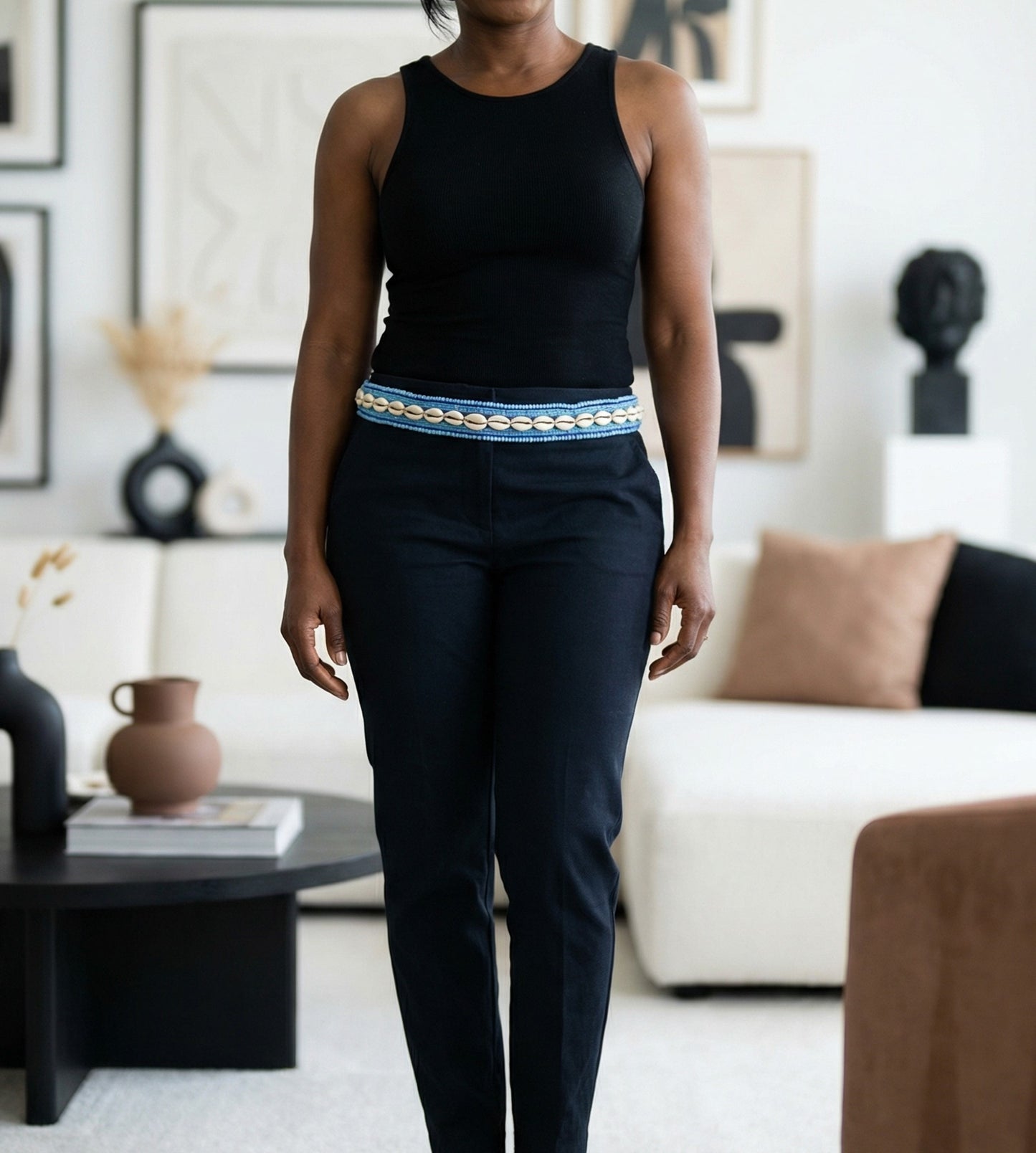 Light Blue Cowrie Shell Beaded Waist Belt