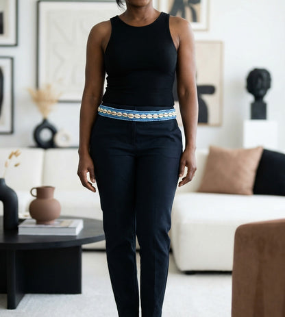 Light Blue Cowrie Shell Beaded Waist Belt