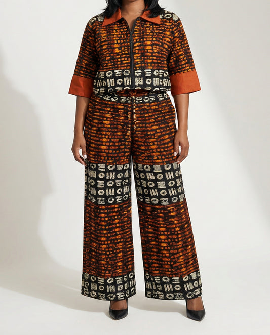 Rust & Black African Print Two-Piece Set