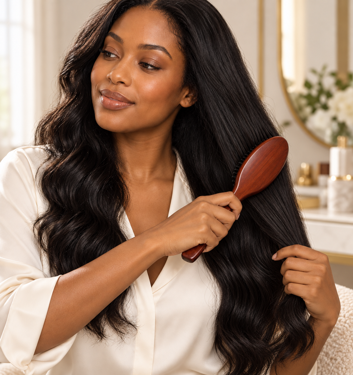 Polished Brown Wooden Hair Brush