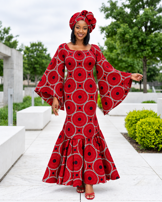 Women’s Red African Print Mermaid Dress