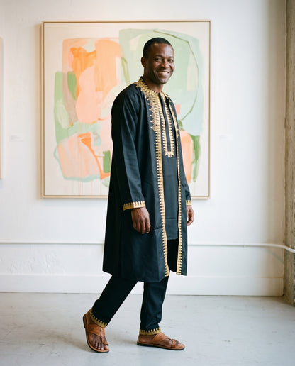 Men’s 3pc Black Embroidered Agbada Set
