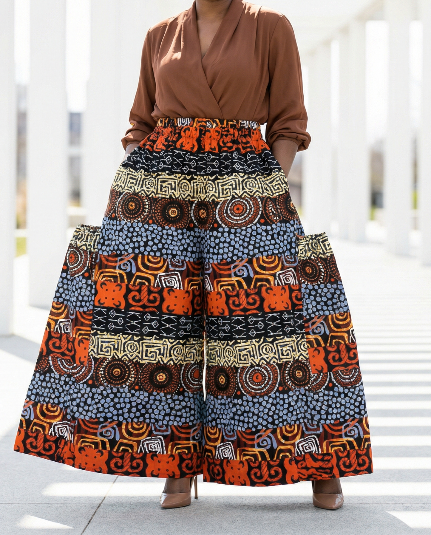 African Brown Multi-Print Ankara Print Palazzo Pants