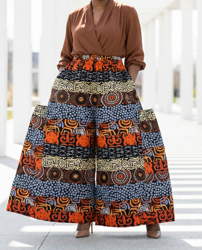 African Brown Multi-Print Ankara Print Palazzo Pants