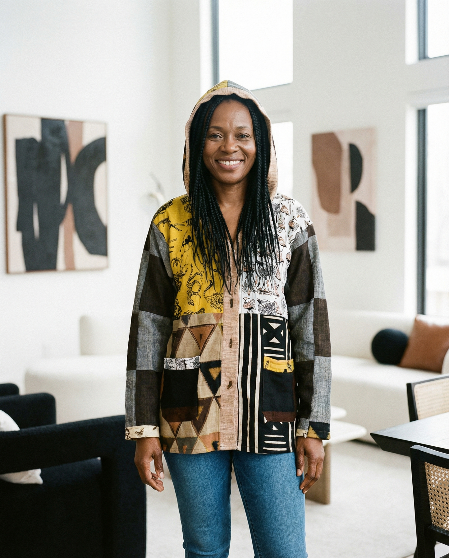 African Mud Print (Bogolanfini) Hoodie Jacket