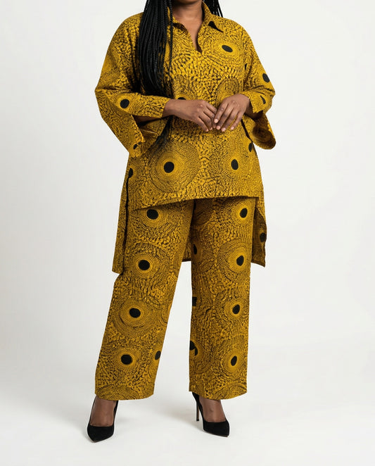 Mustard Ankara Print Two-Piece Pants Set