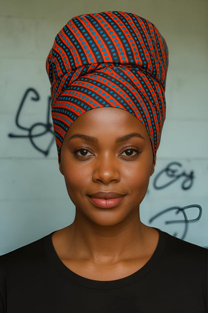 African Red/Black Print Headwrap