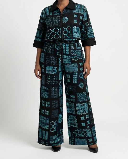Black & Teal African Print Two-Piece Set