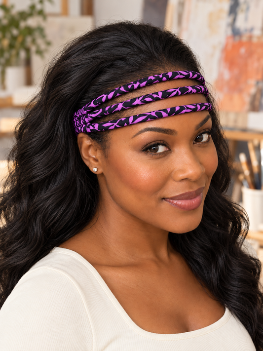 Purple & Black African Print Triple-Band Headband