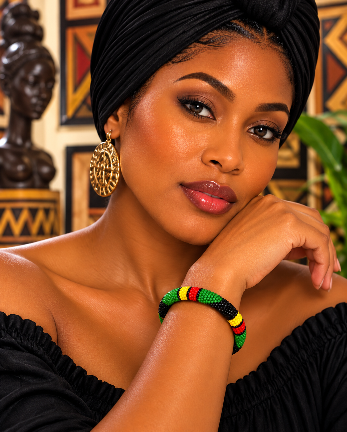 African Multicolor Beaded Bracelet – Red, Yellow, Green & Black