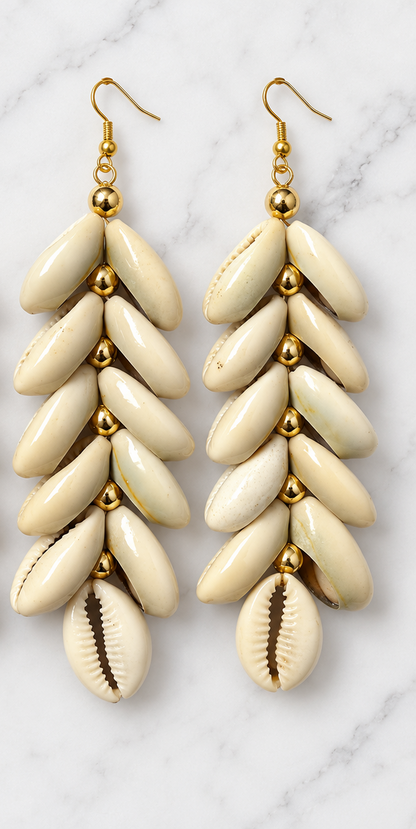 African Cowrie Shell Dangle Earrings