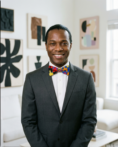 Vibrant Royal Mosaic African Print Bow Tie & Necktie Set with Matching Pocket Square