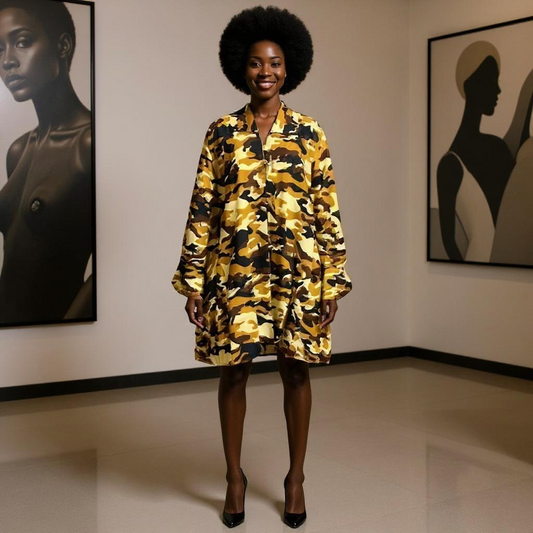 Authentic Camo Print Big Button Tunic Dress