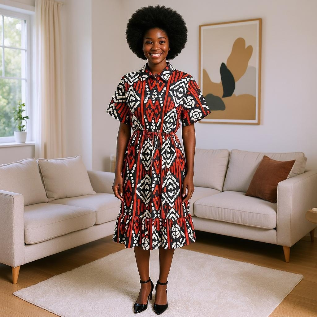 Women's Authentic African Print Button Down Dress