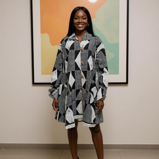 Authentic African Print Big Button Tunic Dress