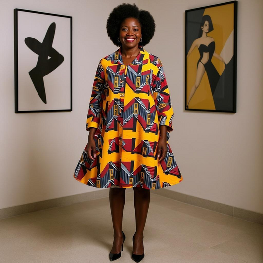Authentic African Multi-Print Big Button Tunic Dress