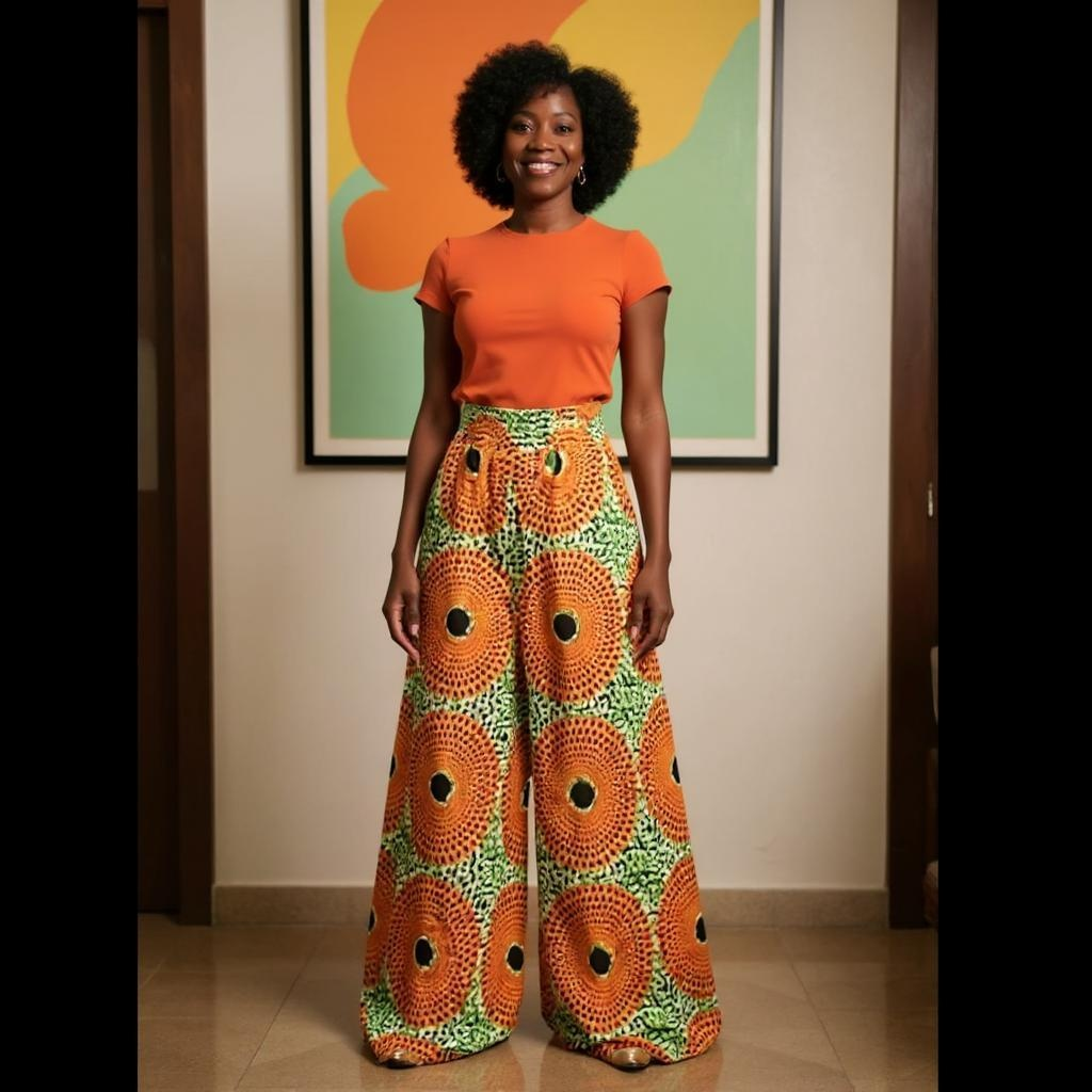 African Print Palazzo Pants & Bag Set (Orange Disc Print)