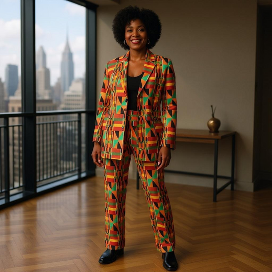 Women's Kente African Print Blazer and Pants Set