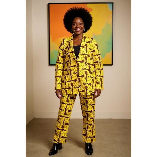 Women's Yellow African Print Blazer and Pants Set