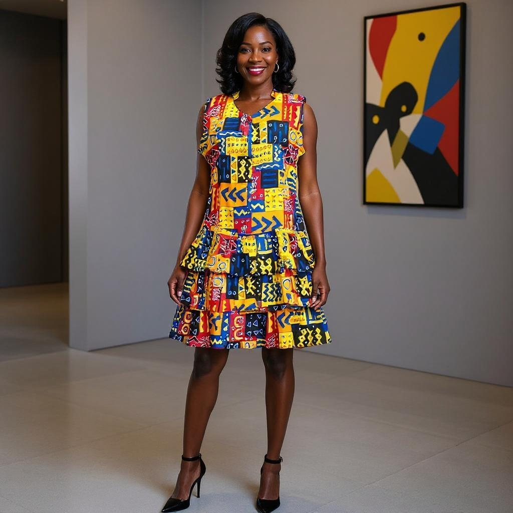 African Print Tiered Sleeveless Dress
