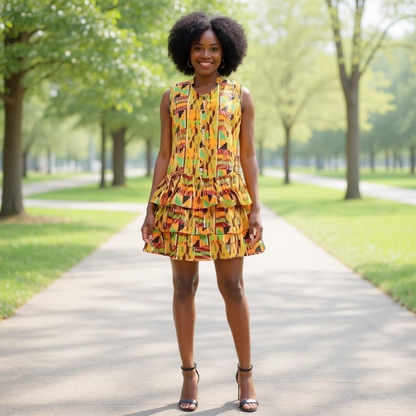 African Print Tiered Sleeveless Dress