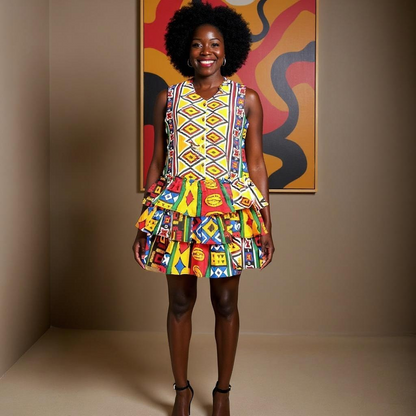 African Print Tiered Sleeveless Dress