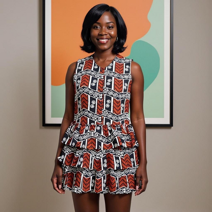 African Print Tiered Sleeveless Dress