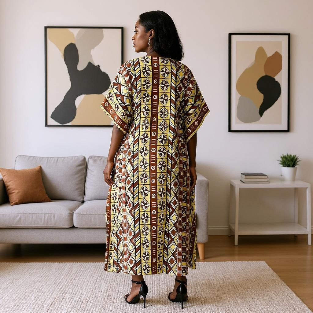 Women African Tribal Print Brown Kaftan Dress