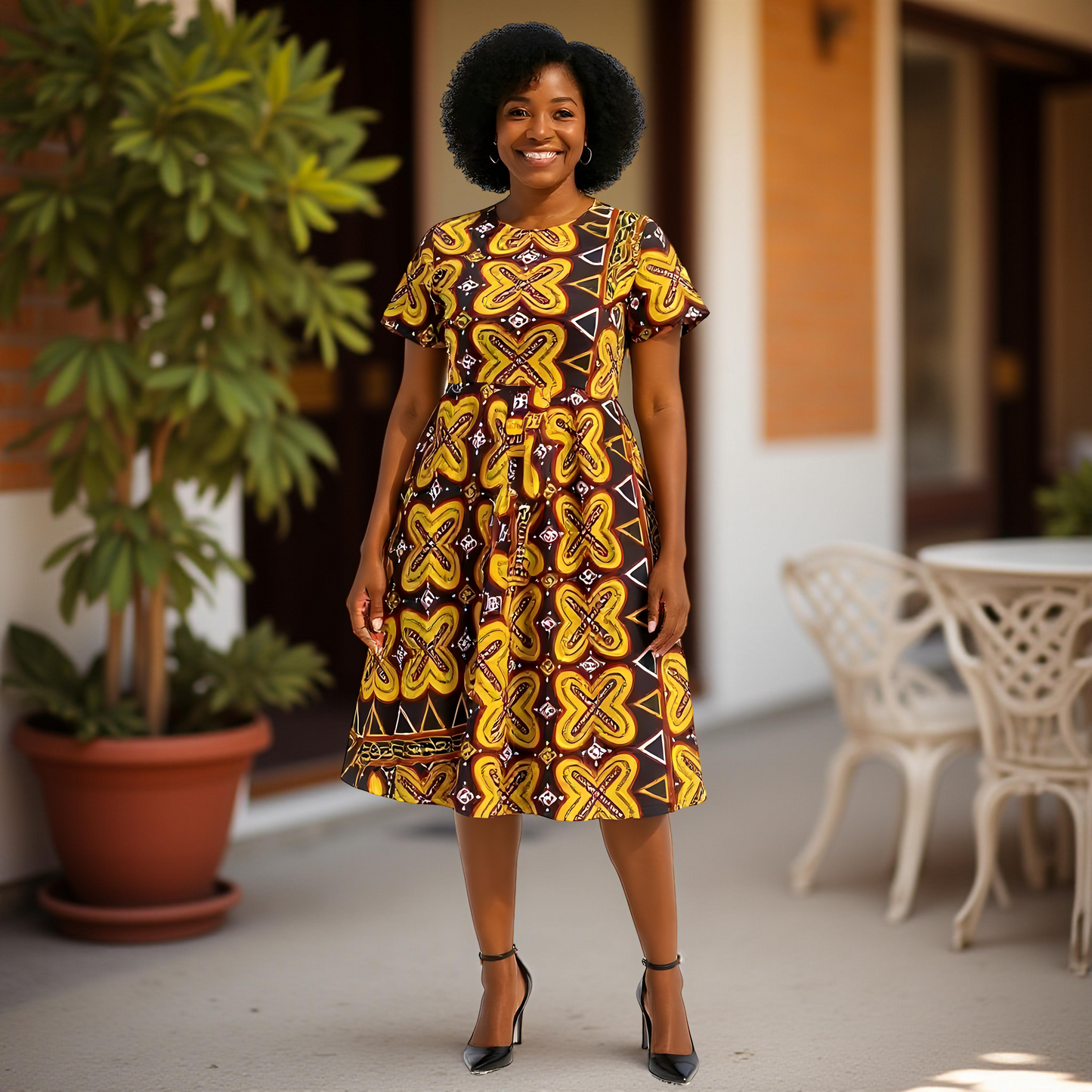 Gold/Black African Print Dress