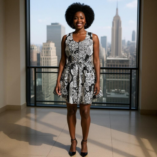 Authentic Sleeveless African Print Tie Waist Top/Dress