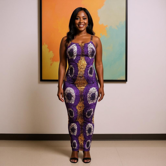 African Print Stretchy Ankara (Multi-Color) Stripe Long Dress