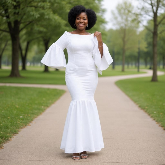 Formal Solid White Long Smocked Mermaid Gown