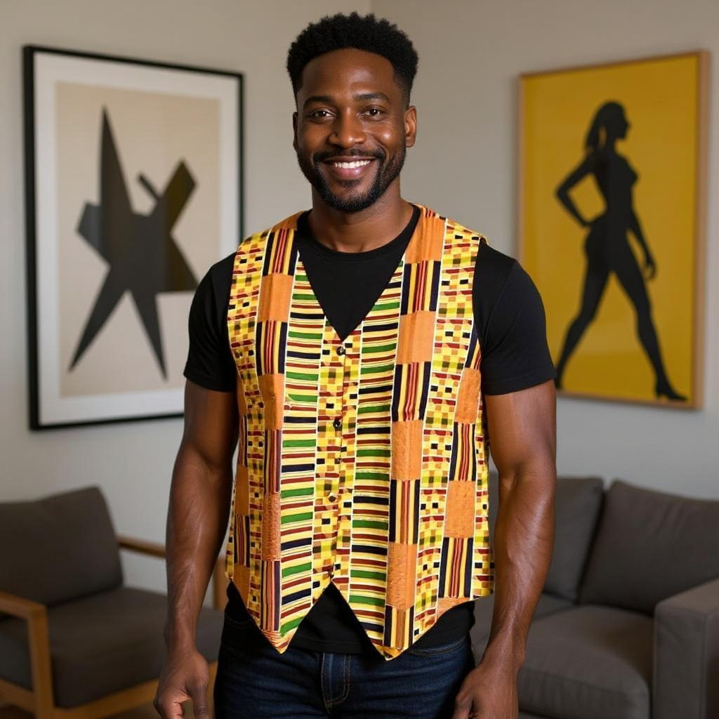 African Kente Print Vest Jacket